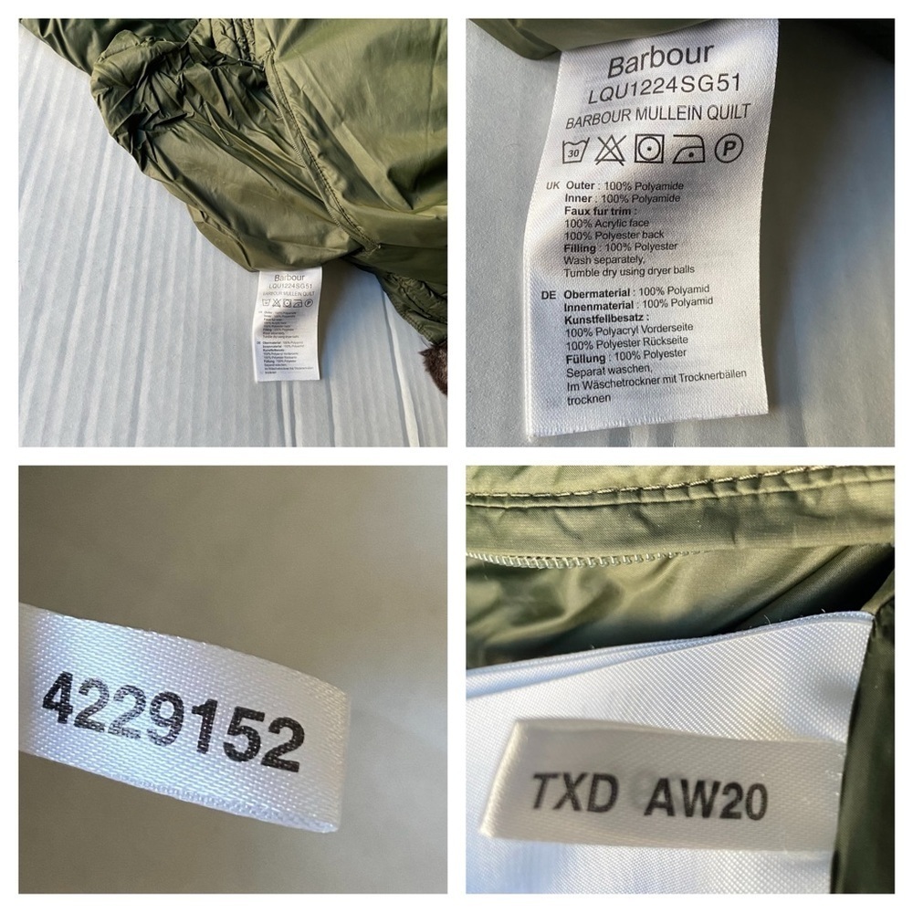 BARBOUR Green Mullein Faux Fur Collar Quilted Jacket Coat Size US 14 Sage Green - Picture 14 of 16